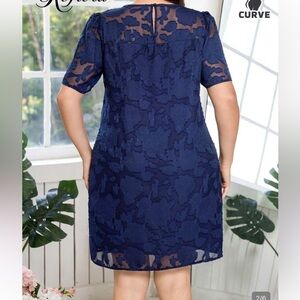 SHEIN Navy Floral Lace Midi Dress with Short Sleeves- New/no tag - 1XL